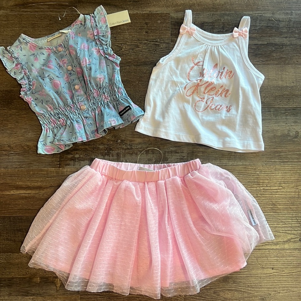 CALVIN KLEIN | pink skort, tank top & sleeveless chambray blouse 3 PC SET